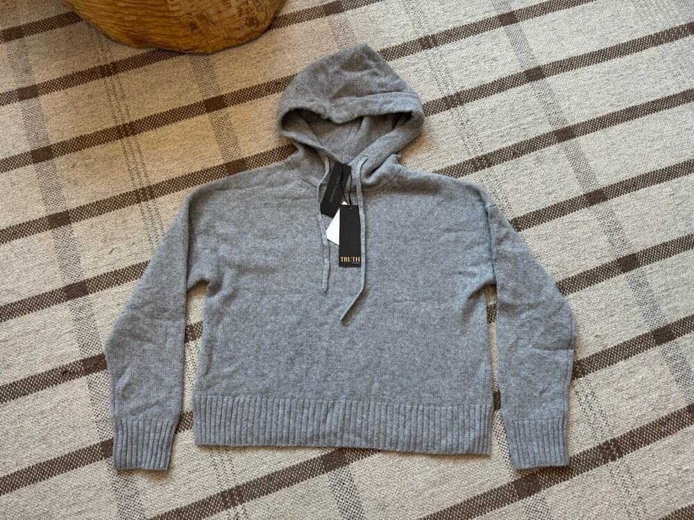 Truth By Republic 100% Cashmere Hood Crop Sweater Women’s Large Gray New